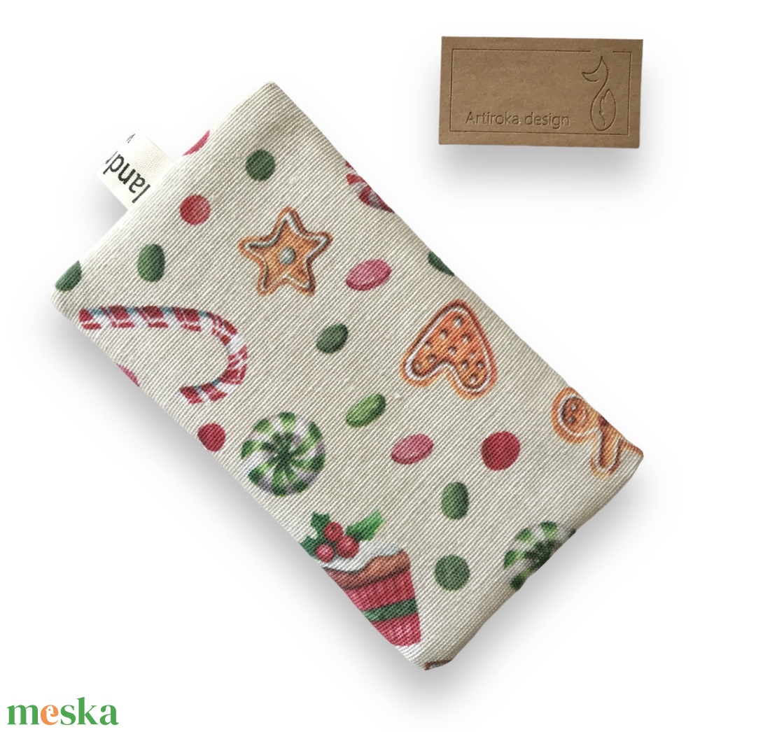 Karácsonyi süti és cukorka mintás, bélelt papírzsebkendő tartó - Artiroka design  - táska & tok - pénztárca & más tok - zsebkendőtartó tok - Meska.hu