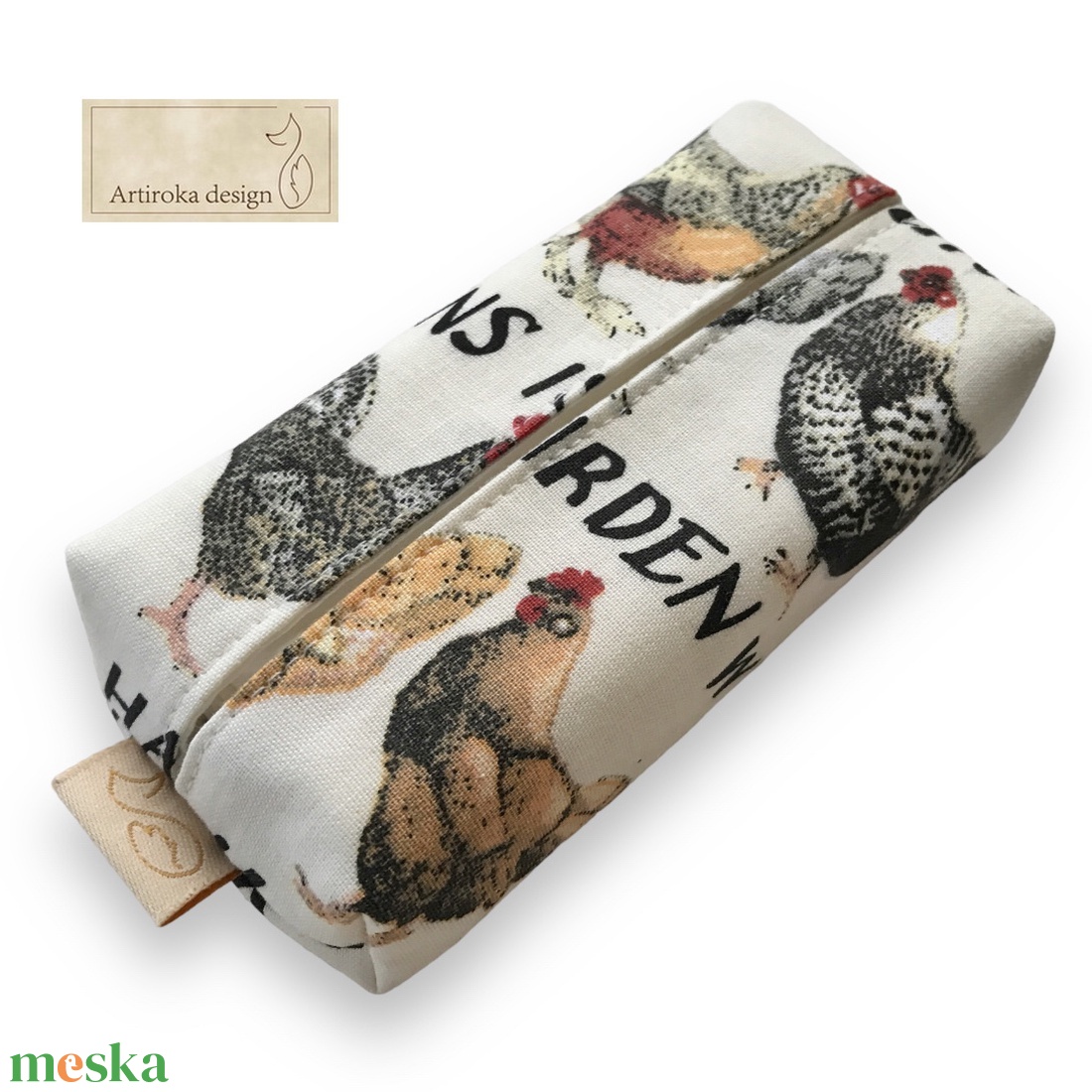 Tyúk és kakas mintás bélelt papírzsebkendő tartó - HÚSVÉT -  Artiroka design - táska & tok - pénztárca & más tok - zsebkendőtartó tok - Meska.hu
