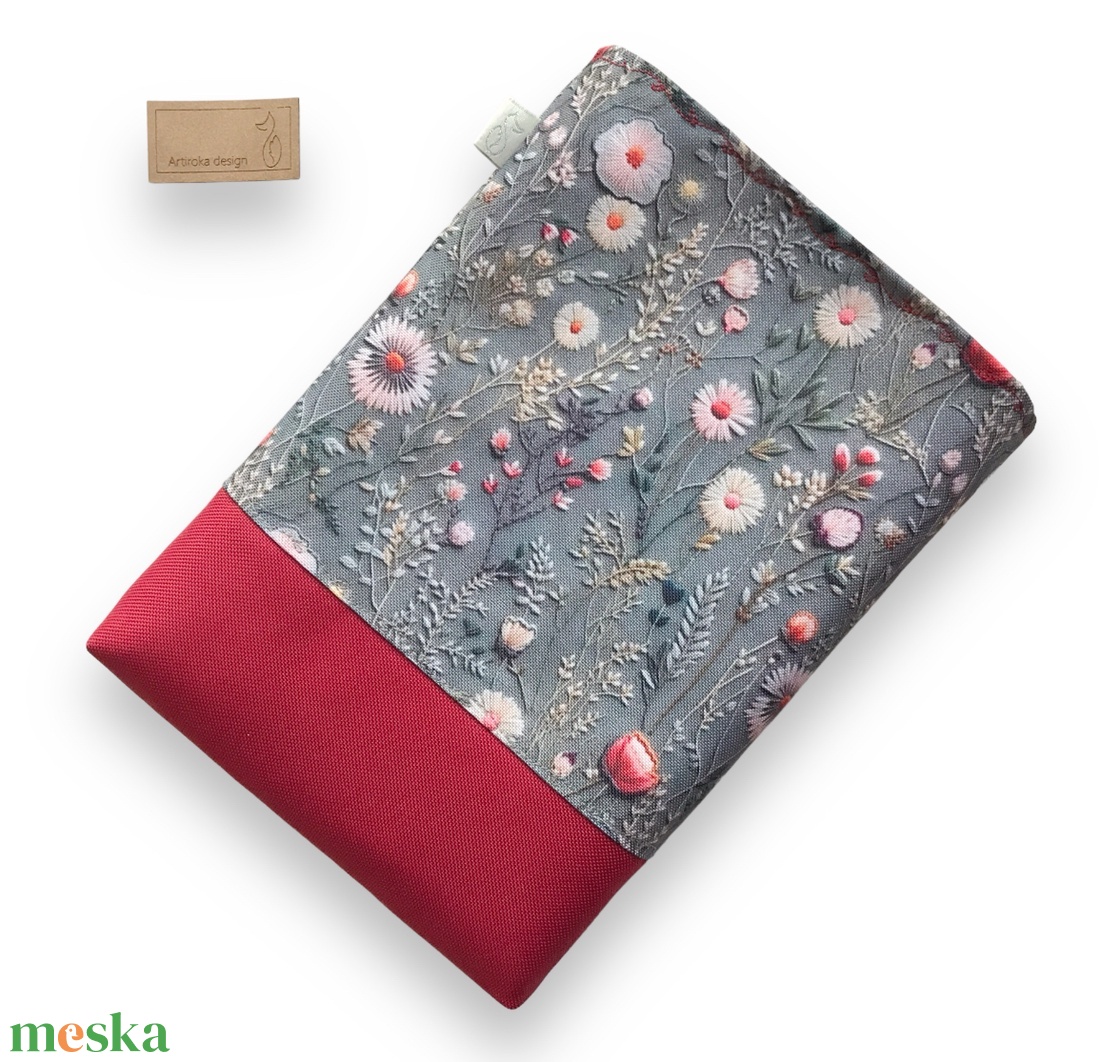 KÖNYVTOK vízálló textilből, hímzett virágos rét mintával - Artiroka design - könyv & zene - könyvtok - Meska.hu