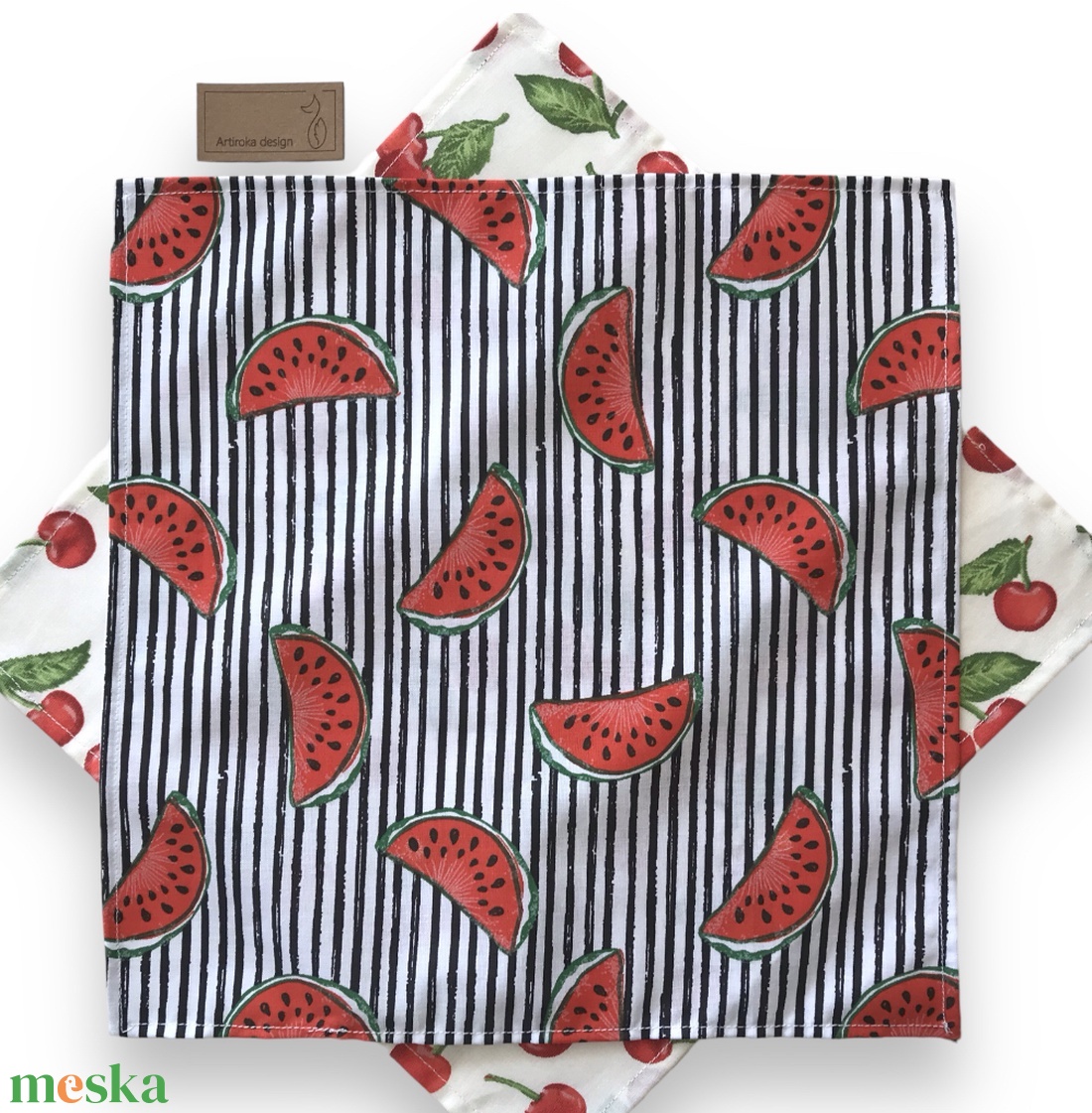 Cseresznye és görög dinnye mintás zsebkendő vagy szalvéta szett - Artiroka design - szépségápolás - textil zsebkendő - Meska.hu Cseresznye és görög dinnye mintás zsebkendő vagy szalvéta szett - Artiroka design - szépségápolás - textil zsebkendő - Meska.hu