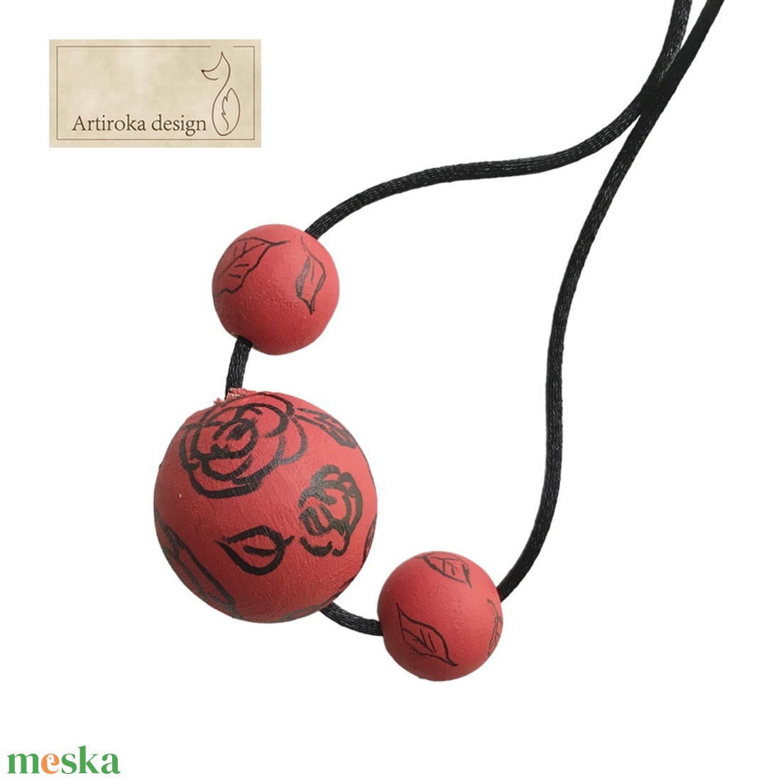 Egyedi festett, rózsa és levél mintás piros nyaklánc - Artiroka design - karácsony - mikulás - mikulás ajándékok - Meska.hu Egyedi festett, rózsa és levél mintás piros nyaklánc - Artiroka design - karácsony - mikulás - mikulás ajándékok - Meska.hu