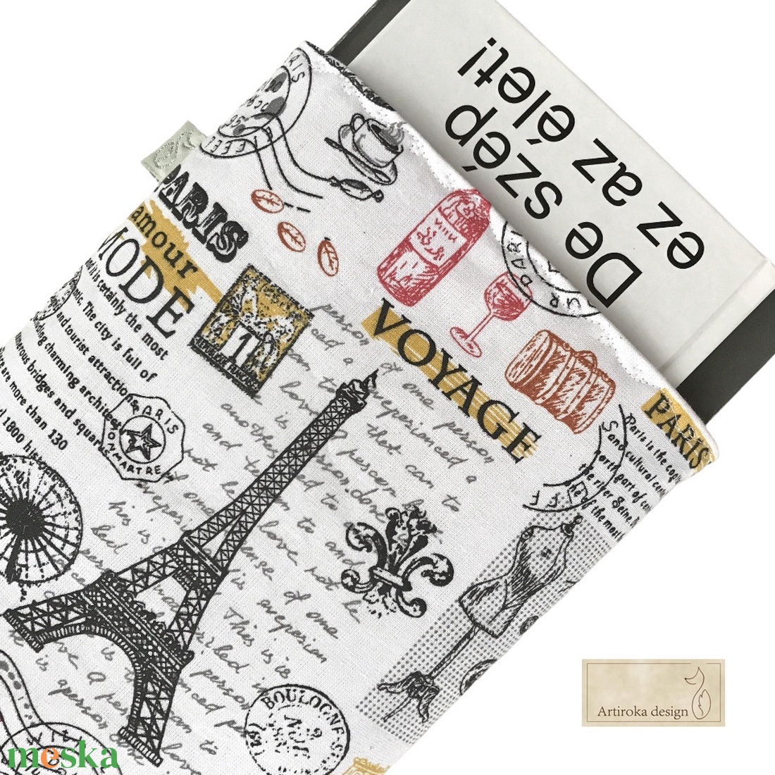 KÖNYVTOK - Párizs, Eiffel torony mintás  - Artiroka design  - könyv & zene - könyvtok - Meska.hu