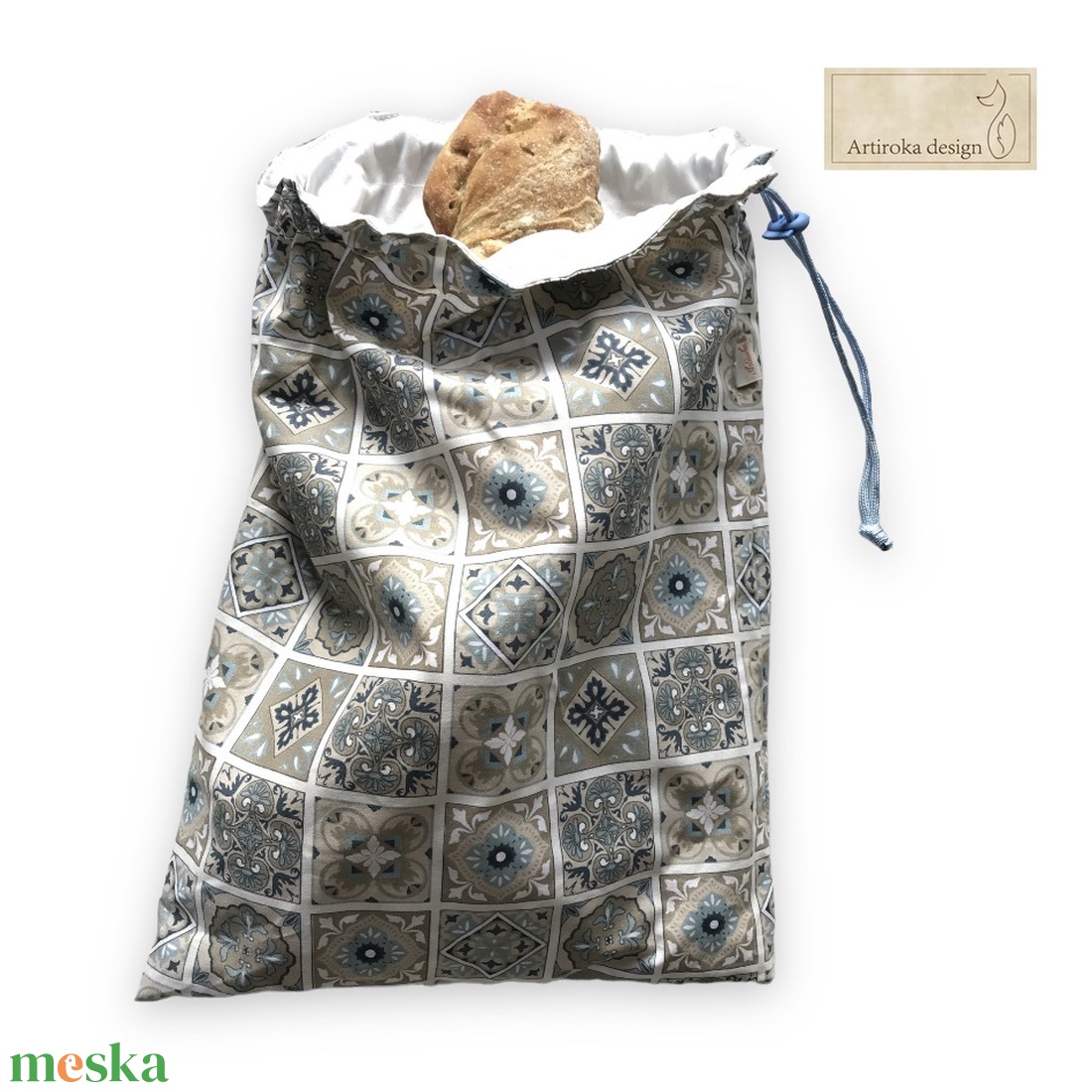Kenyeres zsák, cementlap mintával, lélegző PUL belsővel, nagy méretben - Artiroka design - táska & tok - bevásárlás & shopper táska - kenyeres zsák - Meska.hu