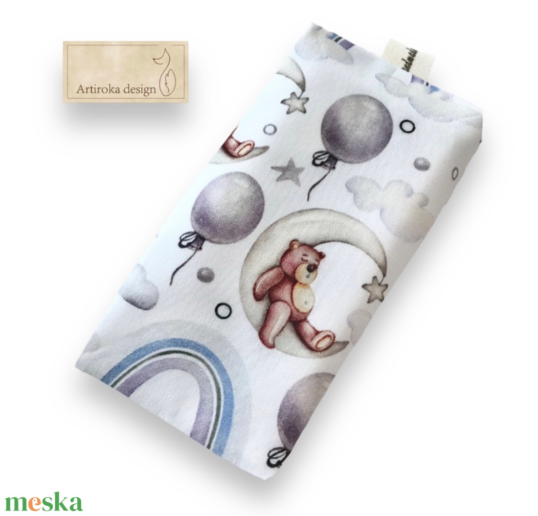 Holdon szunyókáló Mackó mintás prémium pamut, papírzsebkendő tartó - Artiroka design  - táska & tok - pénztárca & más tok - zsebkendőtartó tok - Meska.hu