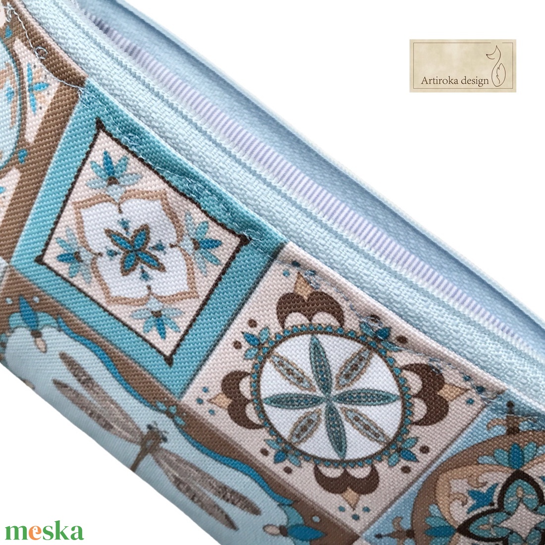 Marokkói csempe szitakötővel - VÍZÁLLÓ, kosztaszító tolltartó neszesszer, szemüvegtok, mobiltok - Artiroka design - táska & tok - neszesszer - Meska.hu