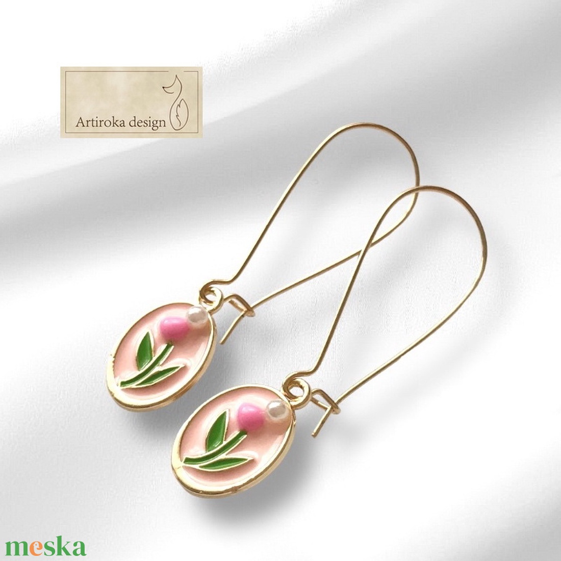 Rózsaszín tulipán fülbevaló gyöngy díszítéssel - Artiroka design - ékszer - fülbevaló - lógó fülbevaló - Meska.hu Rózsaszín tulipán fülbevaló gyöngy díszítéssel - Artiroka design - ékszer - fülbevaló - lógó fülbevaló - Meska.hu