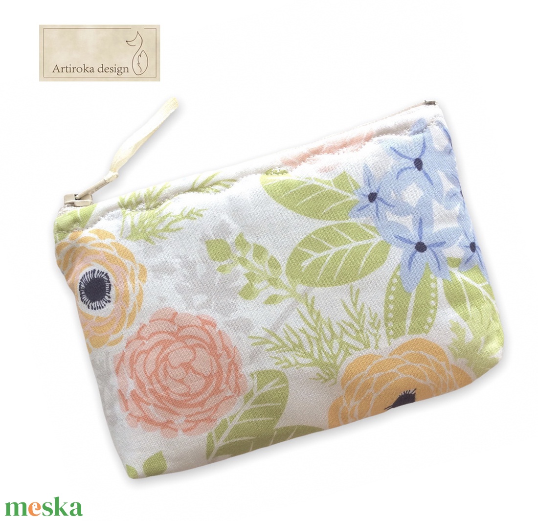 Virágos, pasztell színű irattartó pénztárca vagy tolltartó neszesszer, szemüvegtok - Artiroka design  - táska & tok - pénztárca & más tok - kártyatartó & irattartó - Meska.hu