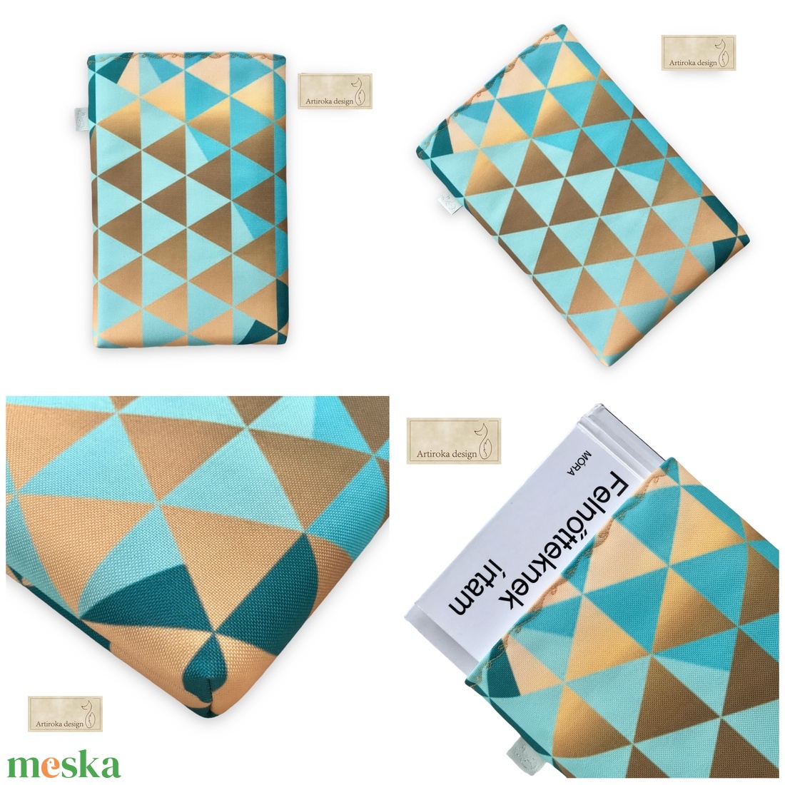 Vízálló KÖNYVTOK geometria mintával türkiz - aranybarna színben - Artiroka design - könyv & zene - könyvtok - Meska.hu Vízálló KÖNYVTOK geometria mintával türkiz - aranybarna színben - Artiroka design - könyv & zene - könyvtok - Meska.hu