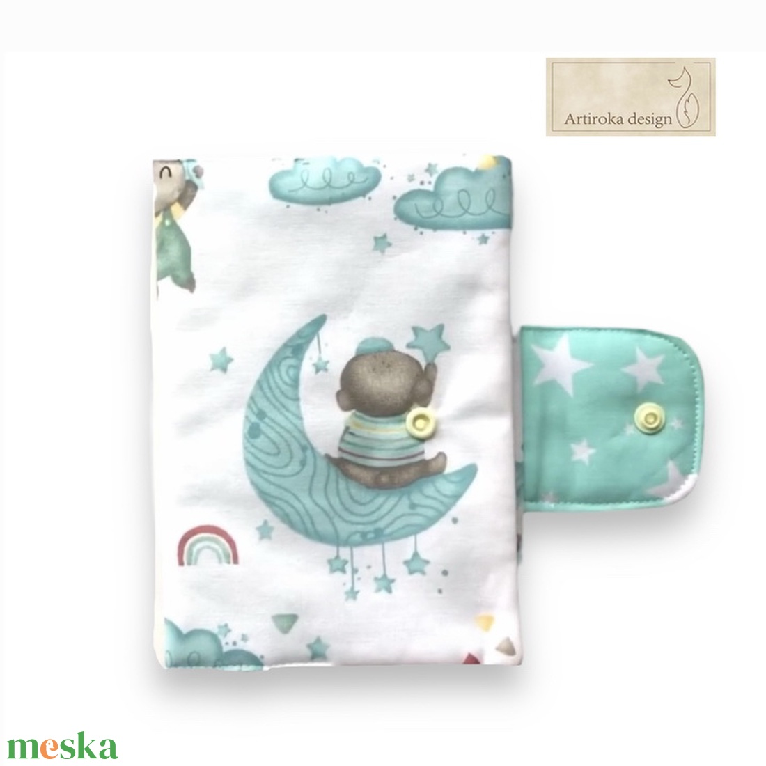 Egészségügyi kiskönyv borító Maci és felhő mintával  - Artiroka design - otthon & életmód - papír, írószer - Meska.hu