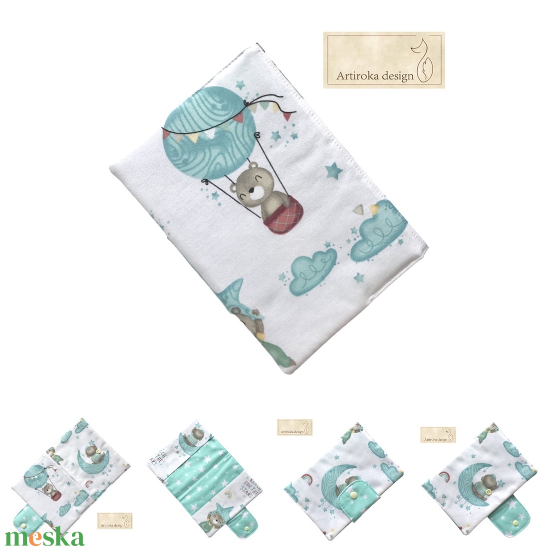 Egészségügyi kiskönyv borító Maci és felhő mintával  - Artiroka design - otthon & életmód - papír, írószer - Meska.hu