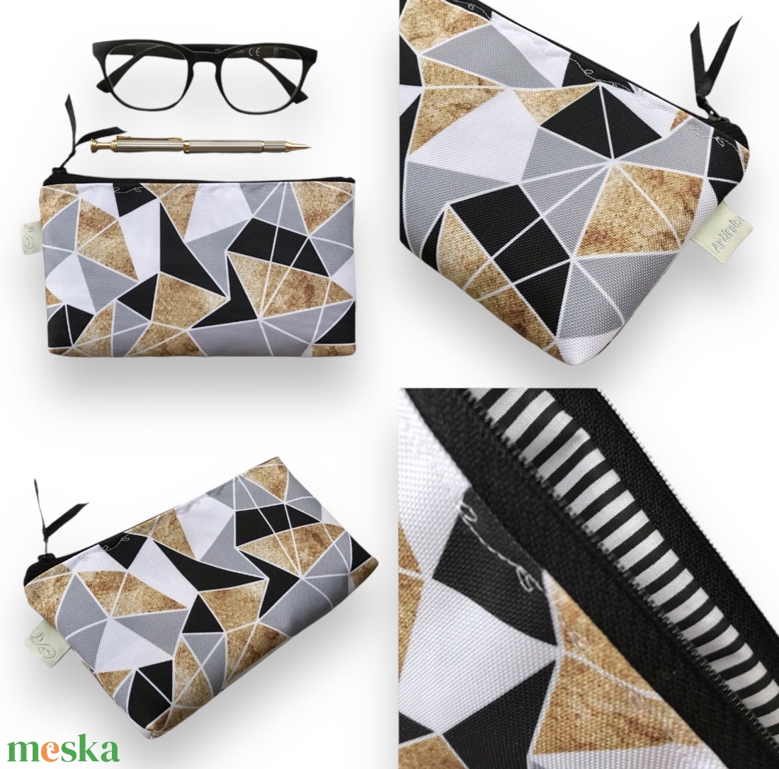 Geometria mintás, fekete-fehér ezüstszürke és arany színű VÍZÁLLÓ neszesszer - Artiroka design - táska & tok - neszesszer - Meska.hu Geometria mintás, fekete-fehér ezüstszürke és arany színű VÍZÁLLÓ neszesszer - Artiroka design - táska & tok - neszesszer - Meska.hu