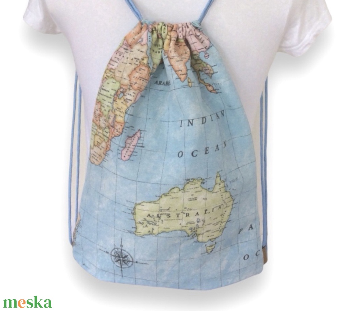 Térkép mintás, világjáró gymbag hátizsák  - táska & tok - hátizsák - tornazsák, gymbag - Meska.hu