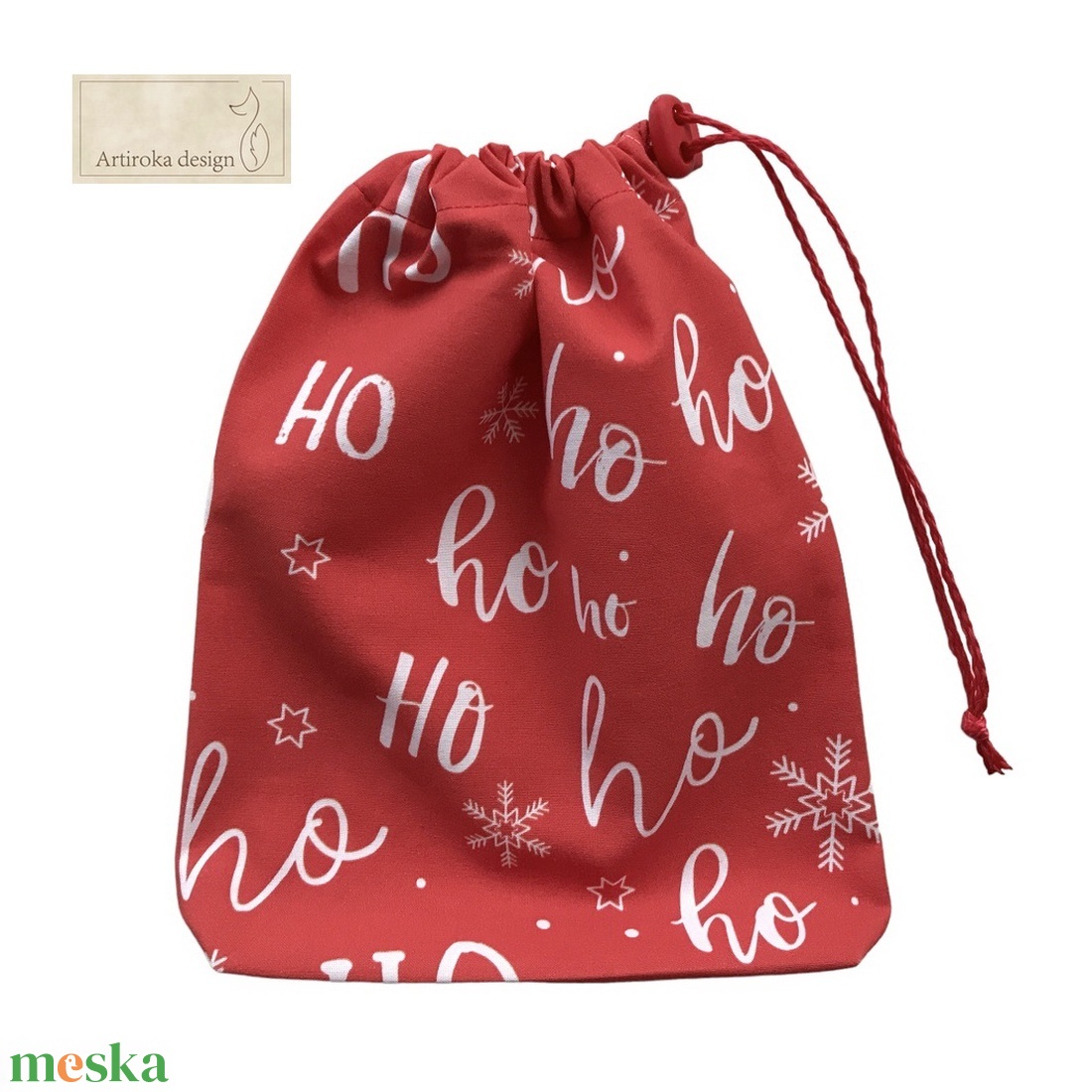  HO- HO - HO és jégvirág mintás MIKULÁS ZSÁK - M méretben  - Artiroka design - karácsony - mikulás - mikulás zsák - Meska.hu