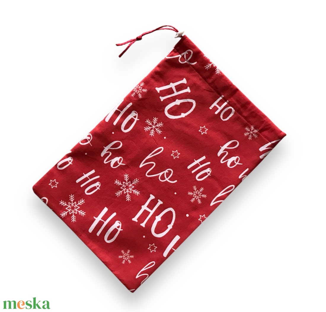  HO- HO - HO és jégvirág mintás MIKULÁS ZSÁK - M méretben  - Artiroka design - karácsony - mikulás - mikulás zsák - Meska.hu