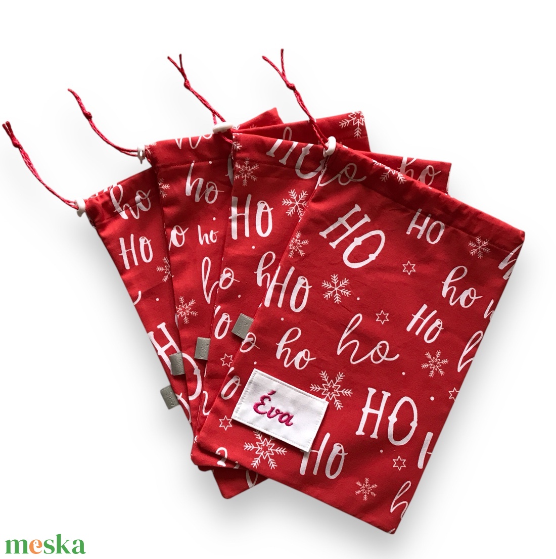  HO- HO - HO és jégvirág mintás MIKULÁS ZSÁK - M méretben  - Artiroka design - karácsony - mikulás - mikulás zsák - Meska.hu
