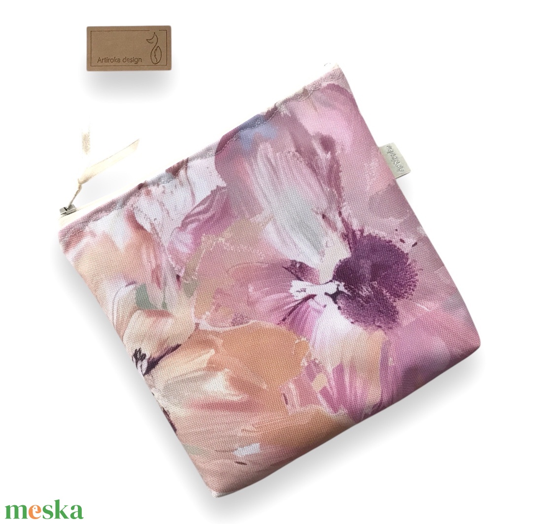 Púder virágok mintás vízálló neszesszer, uzsonna tasak - zipper bag  - Artiroka design - táska & tok - uzsonna- & ebéd tartó - ebéd tasak, doboz - Meska.hu