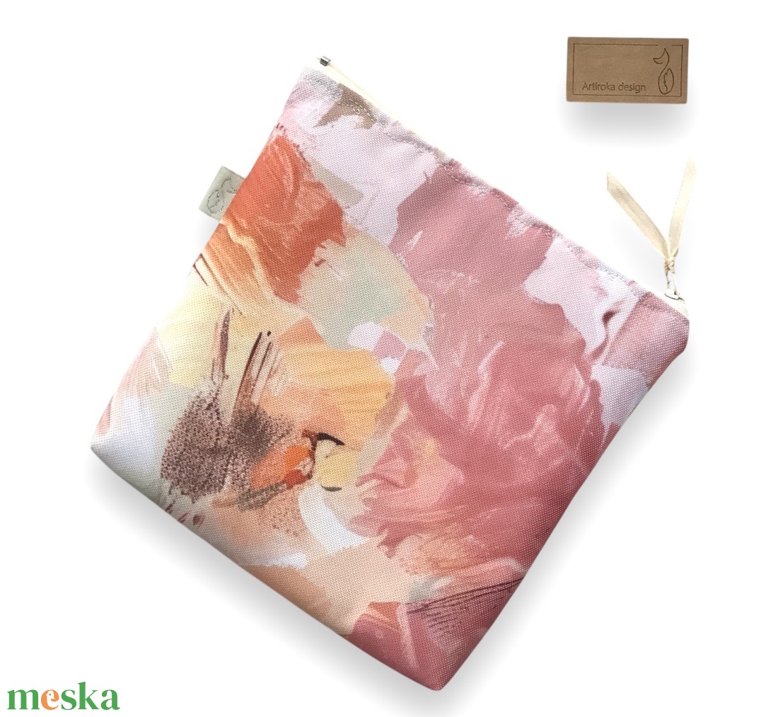 Púder virágok mintás vízálló neszesszer, uzsonna tasak - zipper bag  - Artiroka design - táska & tok - uzsonna- & ebéd tartó - ebéd tasak, doboz - Meska.hu