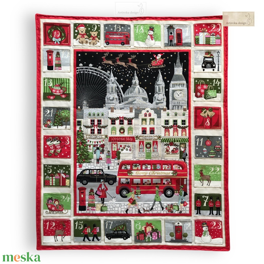 EGYEDI adventi naptár, adventi kalendárium, prémium pamut textilből - Artiroka design - karácsony - adventi díszek - adventi naptár - Meska.hu