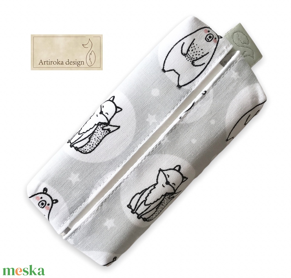 Róka, mackó, süni, mókus, kismadár és bagoly mintás papírzsebkendő tartó  - Artiroka design - táska & tok - pénztárca & más tok - zsebkendőtartó tok - Meska.hu