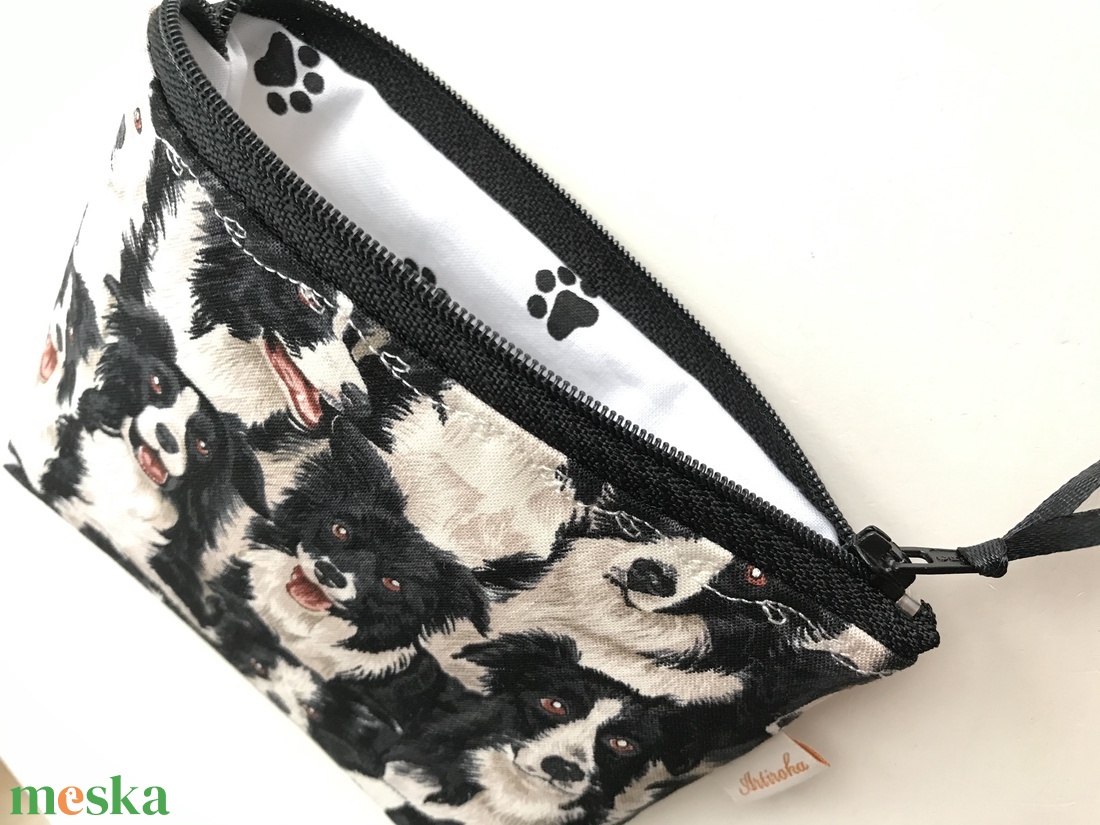 Border Collie kutya mintás, prémium pamut irattartó vagy tolltartó neszesszer, szemüvegtok - Artiroka design - táska & tok - neszesszer - Meska.hu