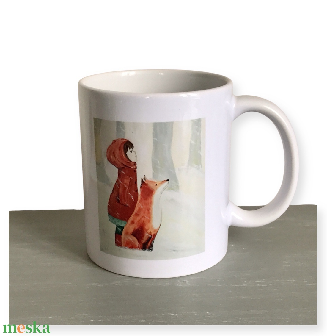 Kislány rókával,  egyedi porcelán bögre - Artiroka design  - otthon & életmód - konyhafelszerelés, tálalás - tálalás - bögre & csésze - Meska.hu
