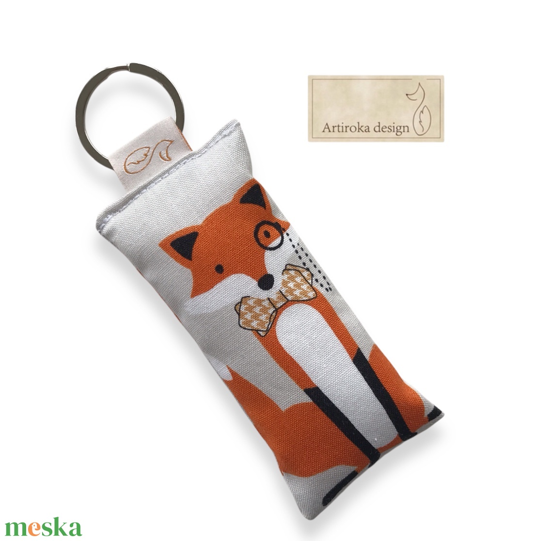 Róka- móka csokornyakkendőben és okuláréval mintás, vicces kulcstartó - Artiroka design - táska & tok - kulcstartó & táskadísz - kulcstartó - Meska.hu