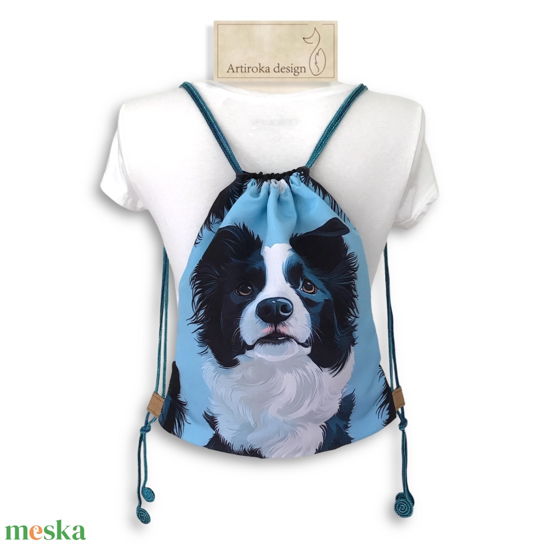 Border Collie kutya mintás, vízlepergetős gymbag hátizsák - Artiroka design - táska & tok - hátizsák - tornazsák, gymbag - Meska.hu