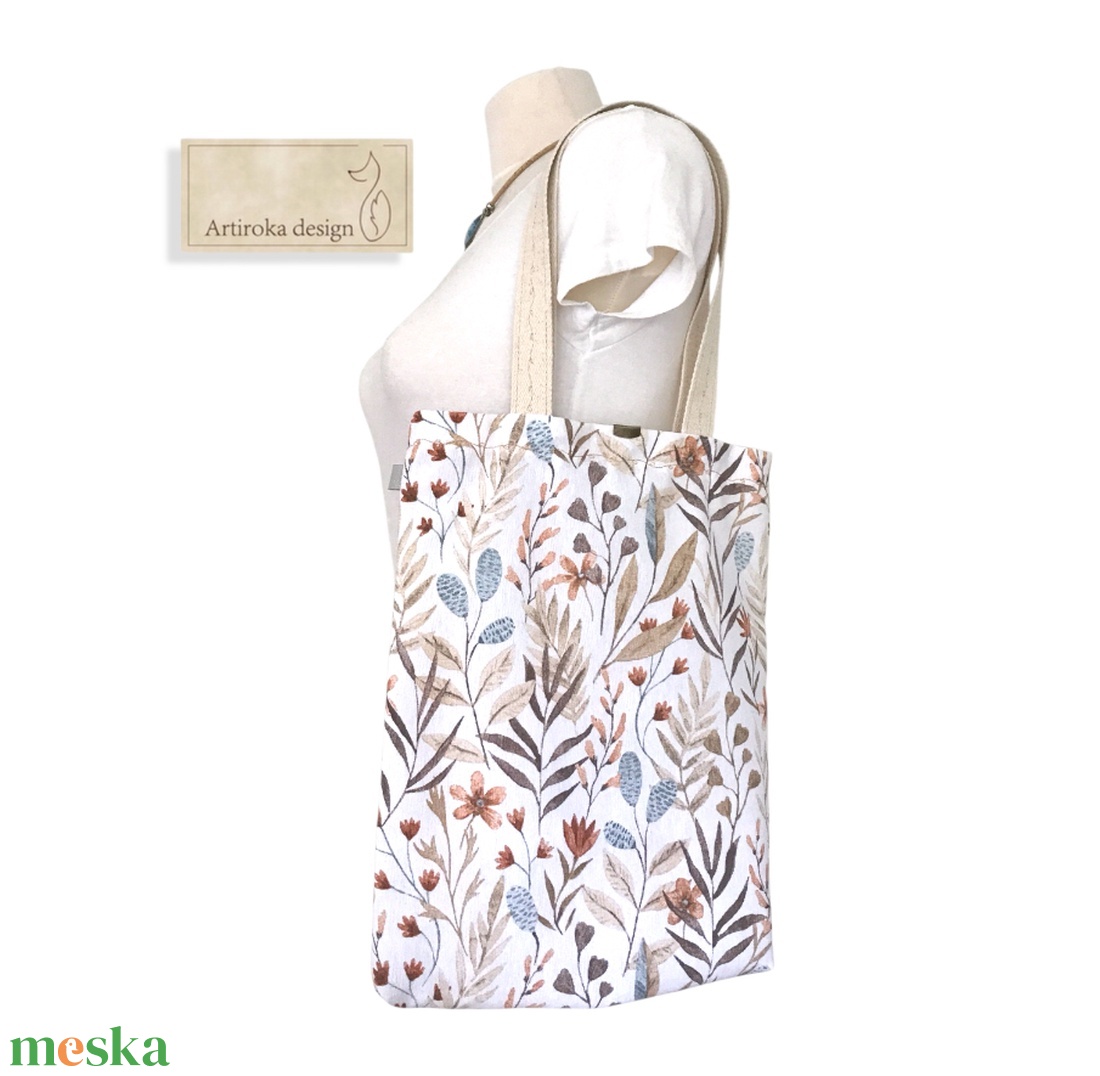 Mezei virágok és levelek mintás  válltáska, shopper - Artiroka design - táska & tok - bevásárlás & shopper táska - shopper, textiltáska, szatyor - Meska.hu