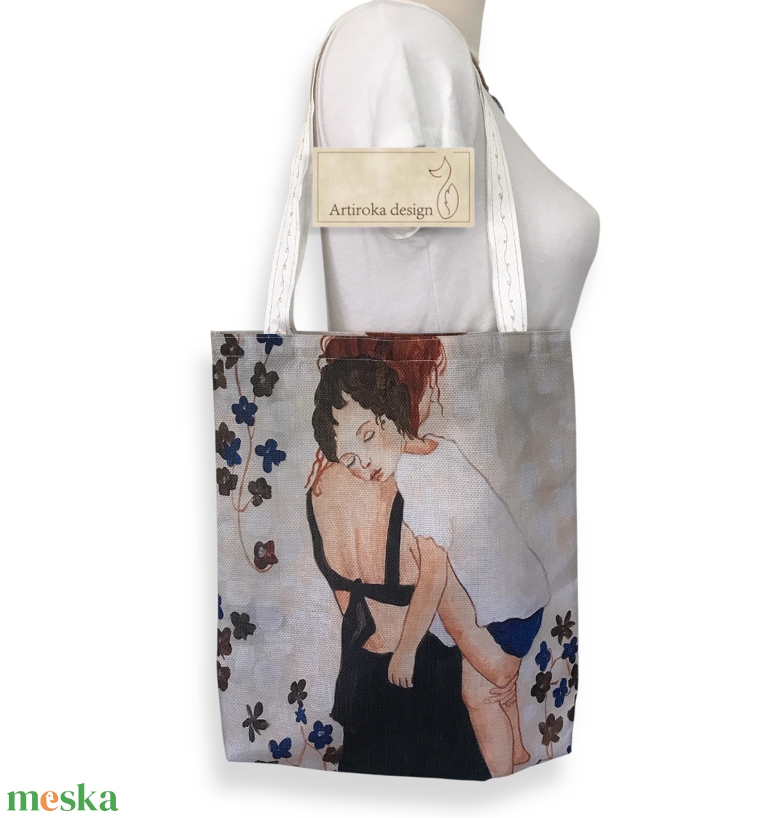 Anya és gyermeke mintás  válltáska, shopper - Artiroka design - táska & tok - bevásárlás & shopper táska - shopper, textiltáska, szatyor - Meska.hu