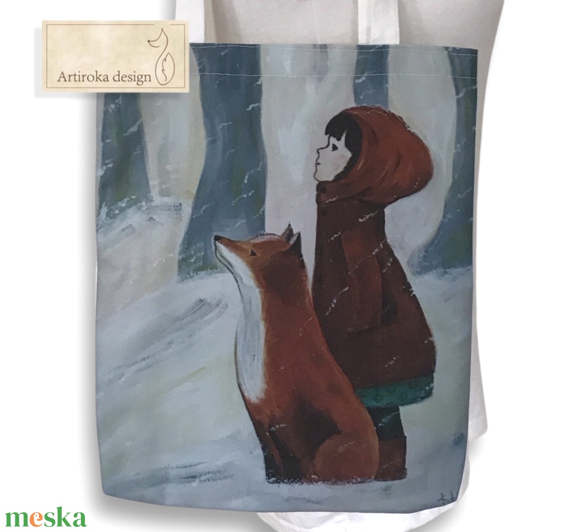 Kislány rókával mintás  válltáska, shopper - Artiroka design - táska & tok - bevásárlás & shopper táska - shopper, textiltáska, szatyor - Meska.hu