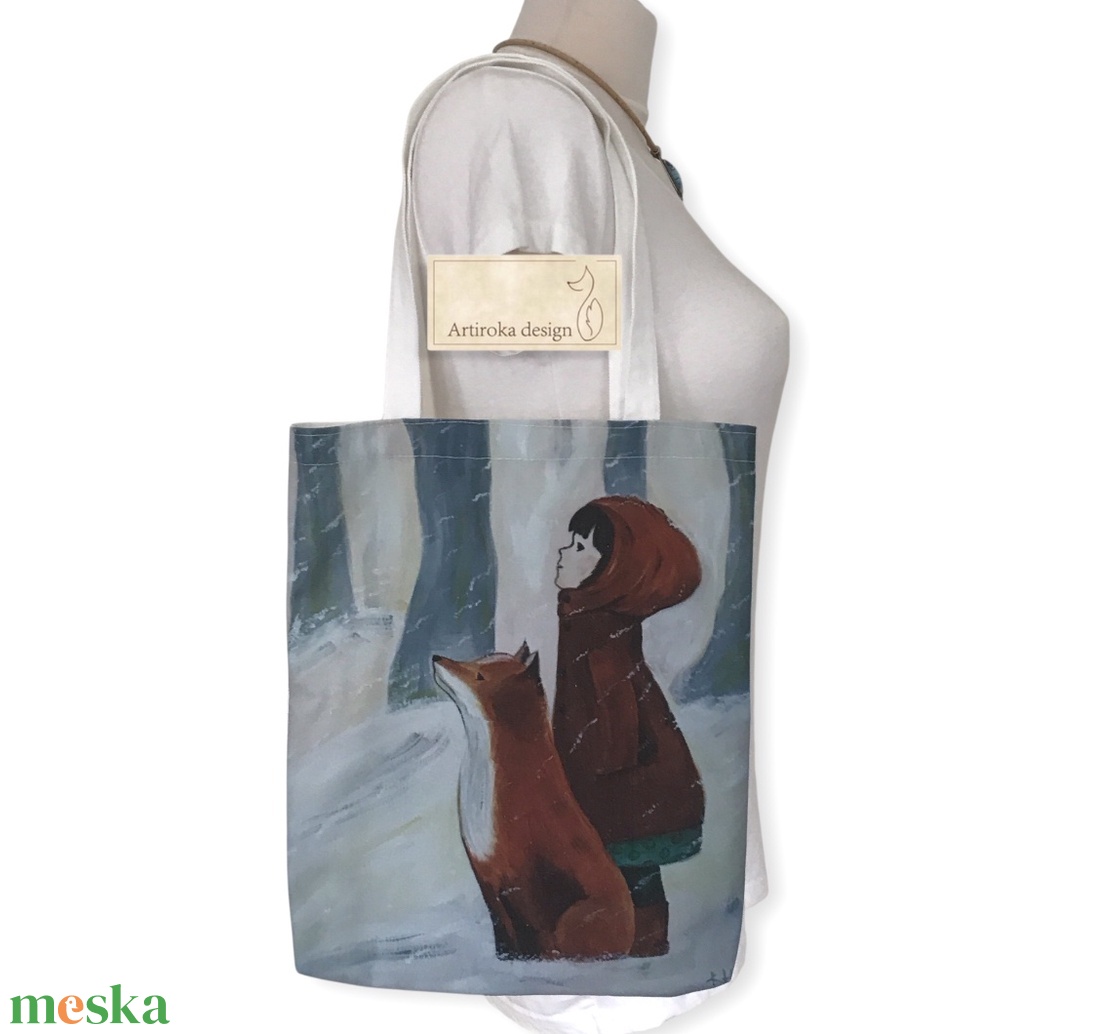 Kislány rókával mintás  válltáska, shopper - Artiroka design - táska & tok - bevásárlás & shopper táska - shopper, textiltáska, szatyor - Meska.hu