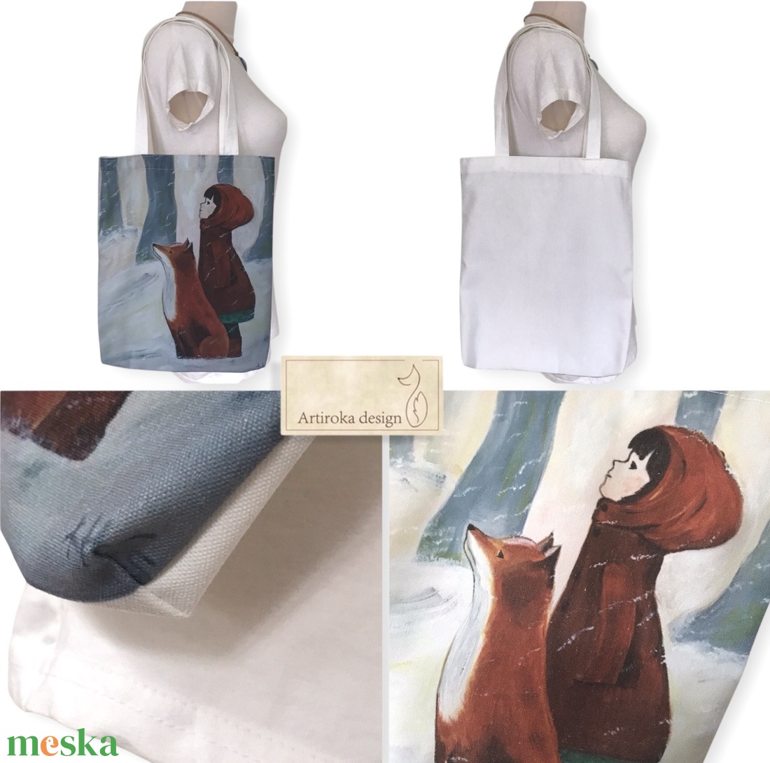 Kislány rókával mintás  válltáska, shopper - Artiroka design - táska & tok - bevásárlás & shopper táska - shopper, textiltáska, szatyor - Meska.hu