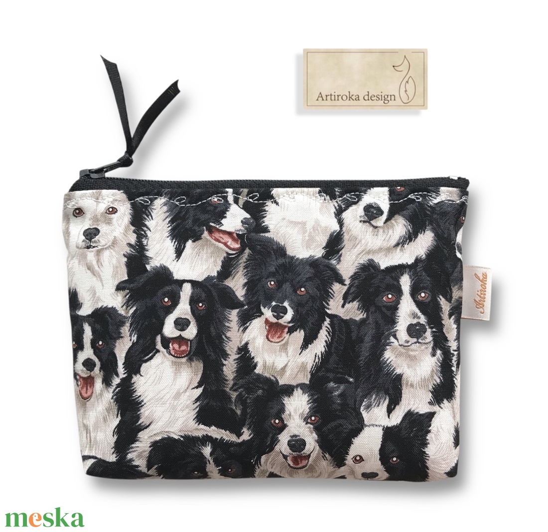 Border Collie kutya mintás, prémium pamut irattartó vagy tolltartó neszesszer, szemüvegtok - Artiroka design - táska & tok - pénztárca & más tok - pénztárca - női pénztárca - Meska.hu