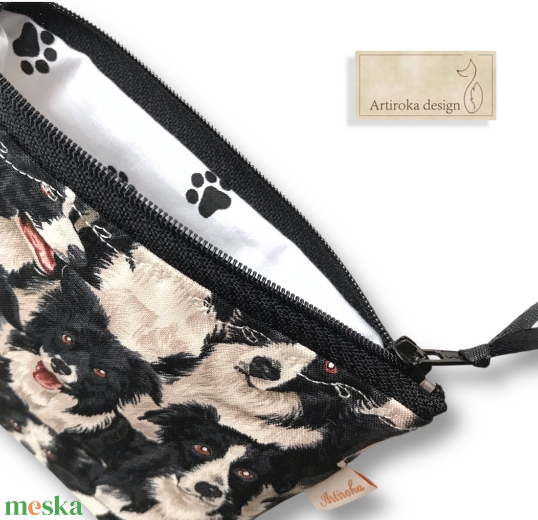 Border Collie kutya mintás, prémium pamut irattartó vagy tolltartó neszesszer, szemüvegtok - Artiroka design - táska & tok - pénztárca & más tok - pénztárca - női pénztárca - Meska.hu