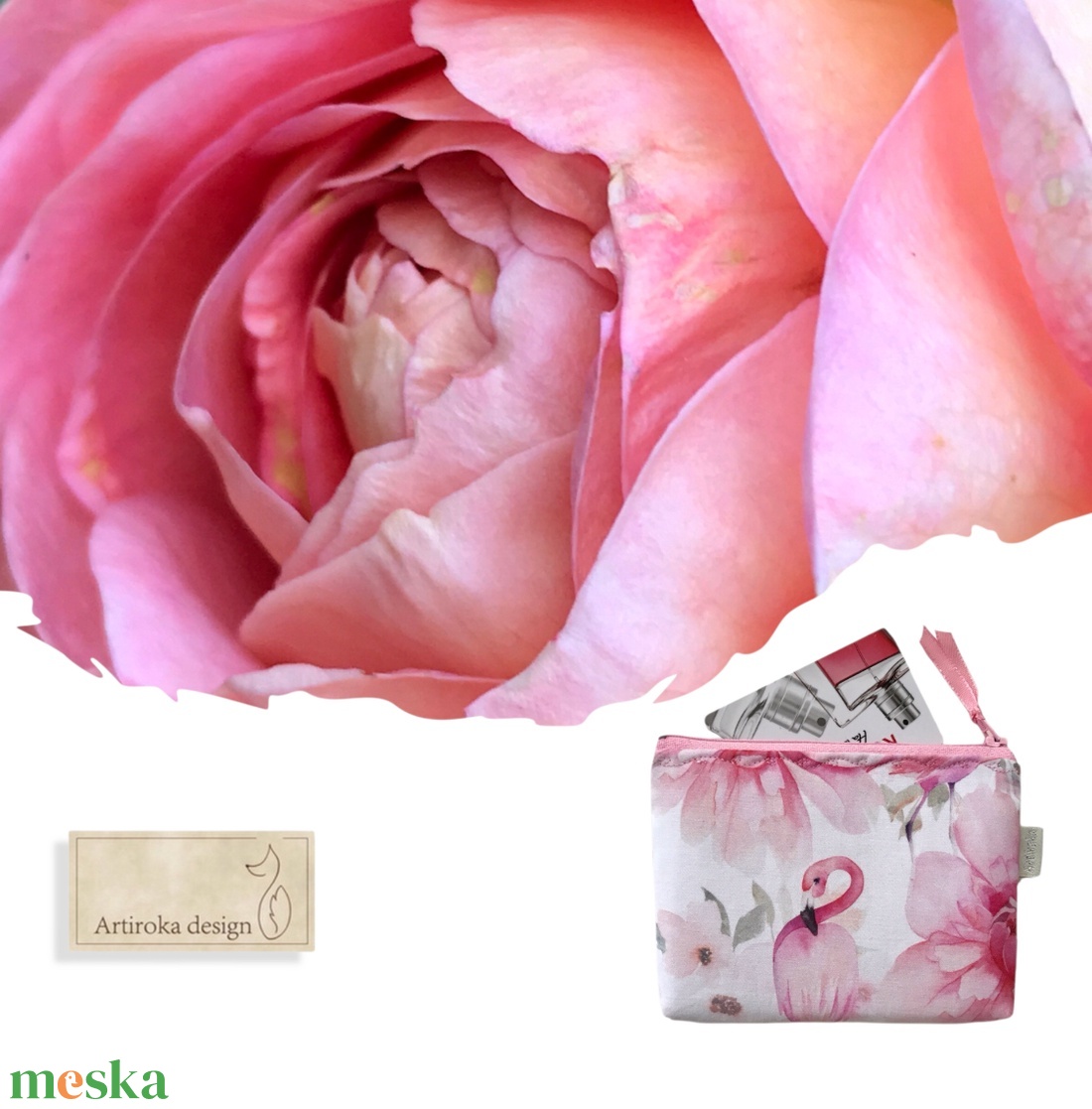 Flamingó mintás PRÉMIUM pamut irattartó pénztárca  - Artiroka design - táska & tok - pénztárca & más tok - pénztárca - női pénztárca - Meska.hu