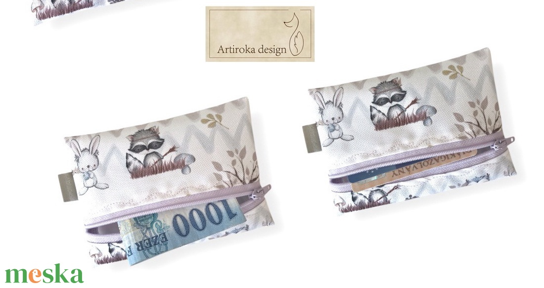 VÍZÁLLÓ irattartó pénztárca, neszesszer, őz, mosómedve, nyuszi és bagoly mintával - Artiroka design - táska & tok - pénztárca & más tok - pénztárca - gyerek pénztárca - Meska.hu