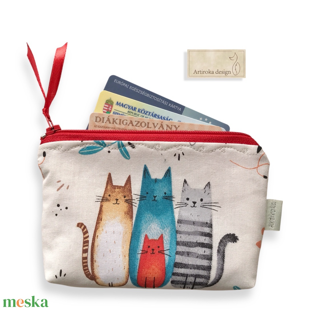 Cica család mintás irattartó pénztárca -  Artiroka design  - táska & tok - pénztárca & más tok - kártyatartó & irattartó - Meska.hu