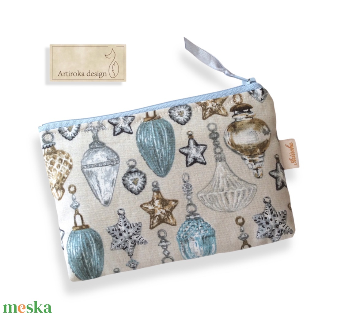 Vintage karácsonyfadísz mintás irattartó pénztárca, kártyatartó belső zsebbel - Artiroka design - táska & tok - pénztárca & más tok - kártyatartó & irattartó - Meska.hu