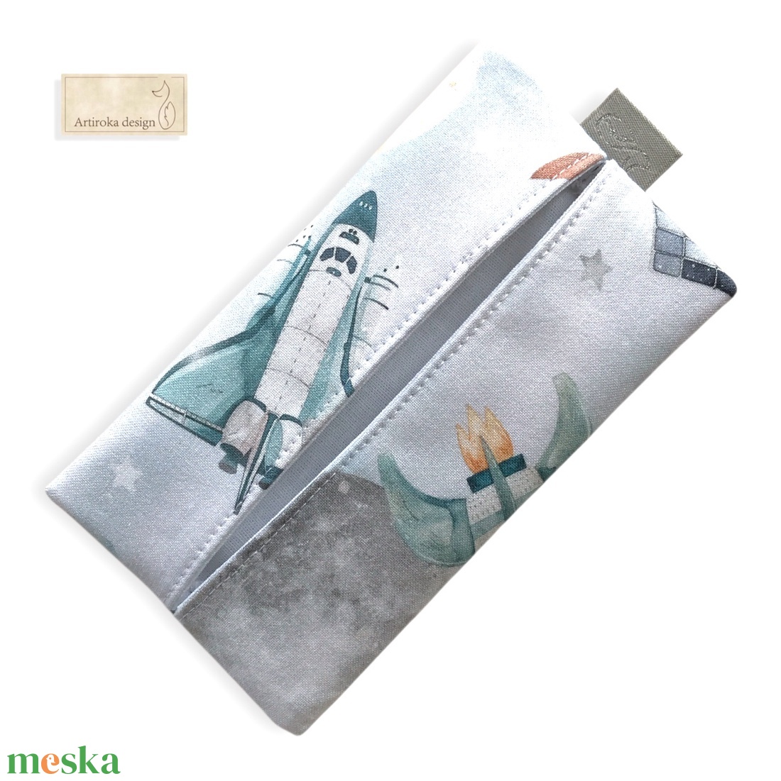 Űrhajó és űrrepülőgép mintás prémium pamut, zsebkendő tartó - Artiroka design - táska & tok - pénztárca & más tok - zsebkendőtartó tok - Meska.hu