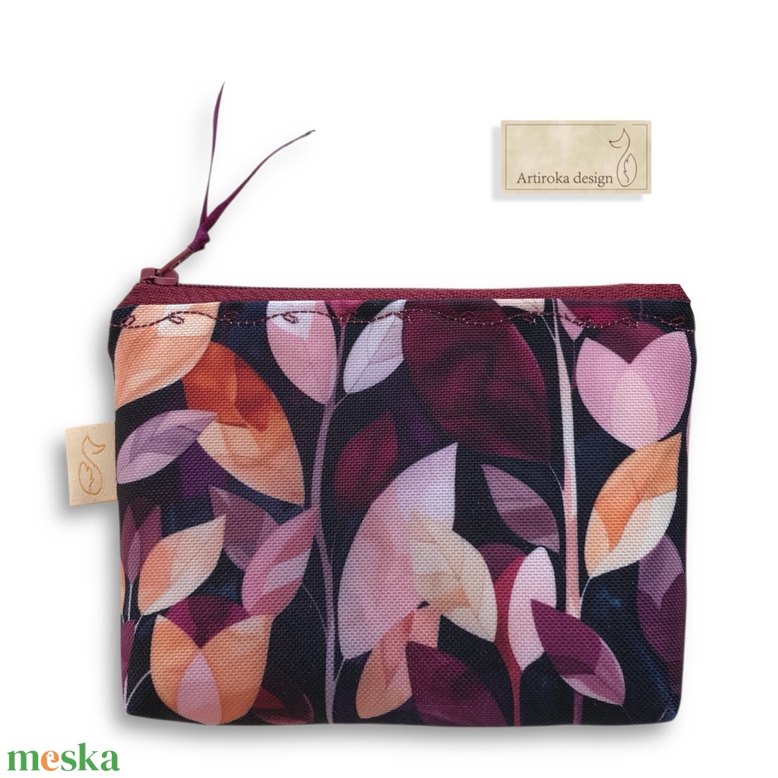 Bíbor levelek mintás VÍZÁLLÓ irattartó pénztárca  - Artiroka design - táska & tok - pénztárca & más tok - pénztárca - női pénztárca - Meska.hu