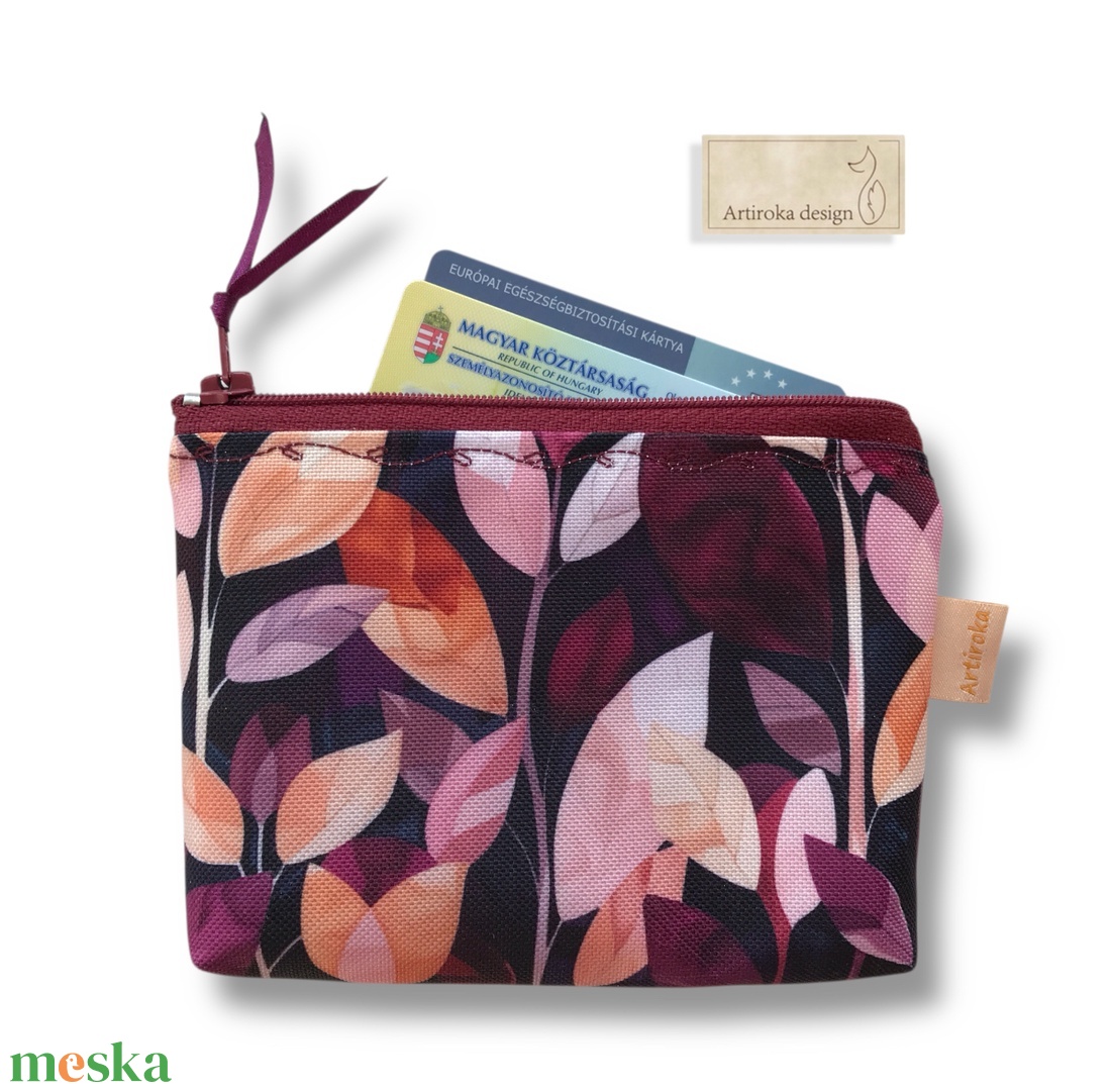 Bíbor levelek mintás VÍZÁLLÓ irattartó pénztárca  - Artiroka design - táska & tok - pénztárca & más tok - pénztárca - női pénztárca - Meska.hu