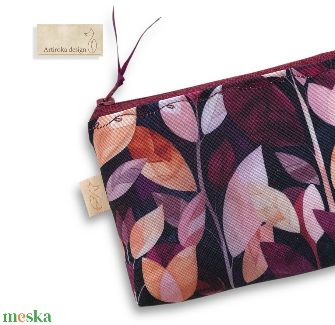 Bíbor levelek mintás VÍZÁLLÓ irattartó pénztárca  - Artiroka design - táska & tok - pénztárca & más tok - pénztárca - női pénztárca - Meska.hu