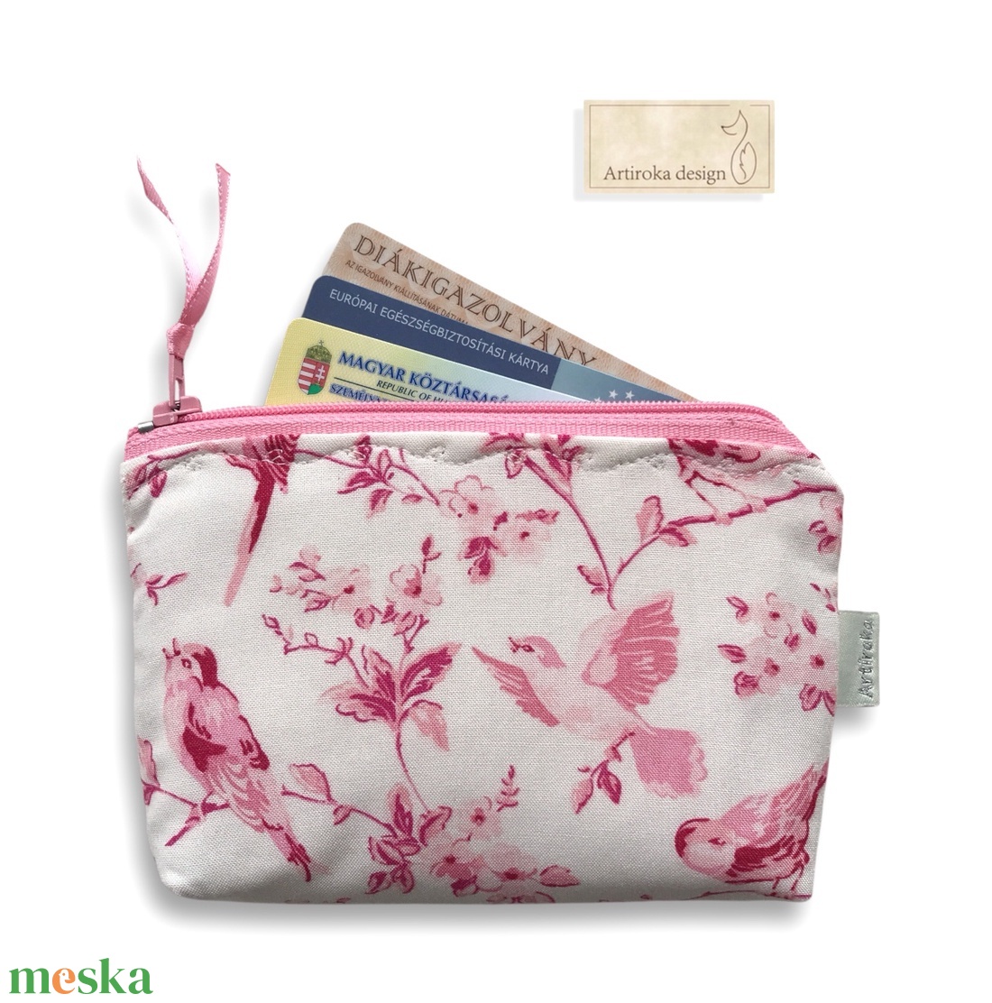 Őszi madárdal mintás, PRÉMIUM pamut, papírzsebkendő tartó - Artiroka design - táska & tok - pénztárca & más tok - kártyatartó & irattartó - Meska.hu