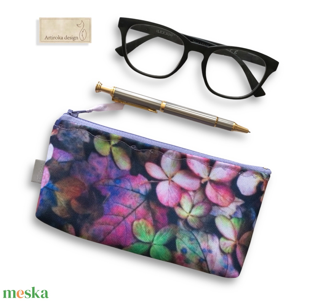 Őszi hortenzia virágos VÍZÁLLÓ  irattartó vagy tolltartó neszesszer, szemüvegtok - Artiroka design - táska & tok - neszesszer - Meska.hu