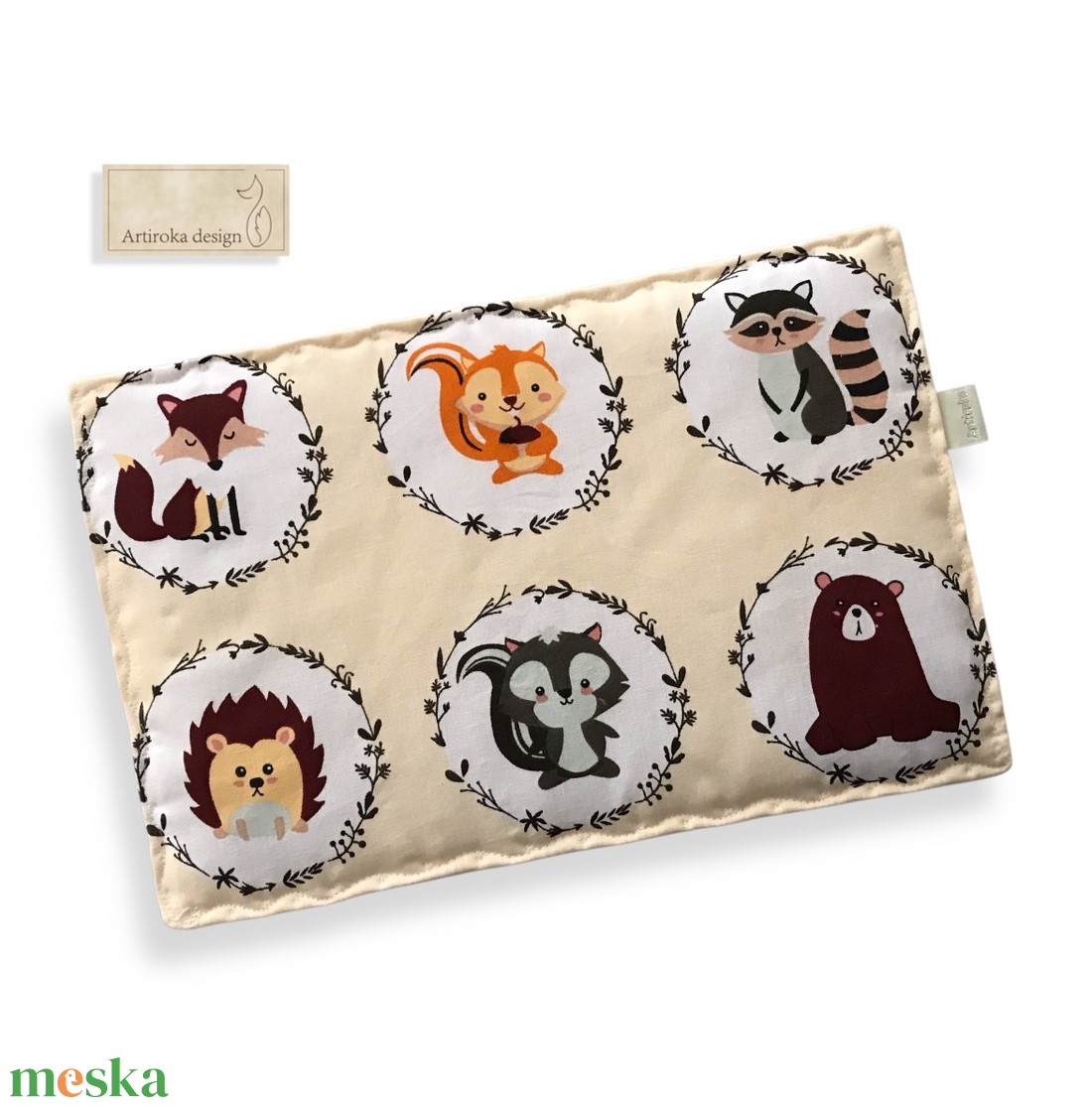 Erdei állatok mintás  pamut textil szundi-párna - Artiroka design - játék & sport - 3 éves kor alattiaknak - alvóka & rongyi - Meska.hu
