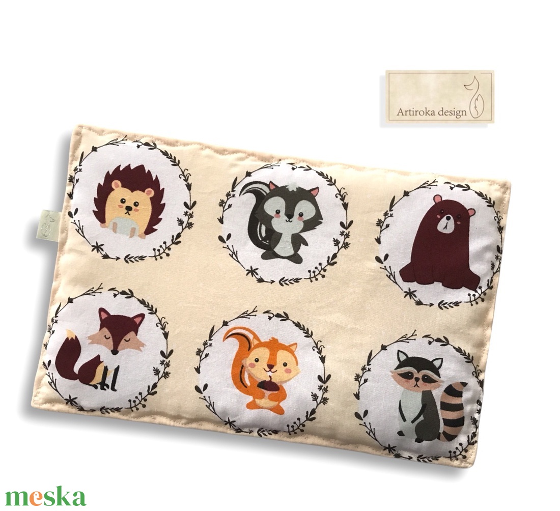 Erdei állatok mintás  pamut textil szundi-párna - Artiroka design - játék & sport - 3 éves kor alattiaknak - alvóka & rongyi - Meska.hu
