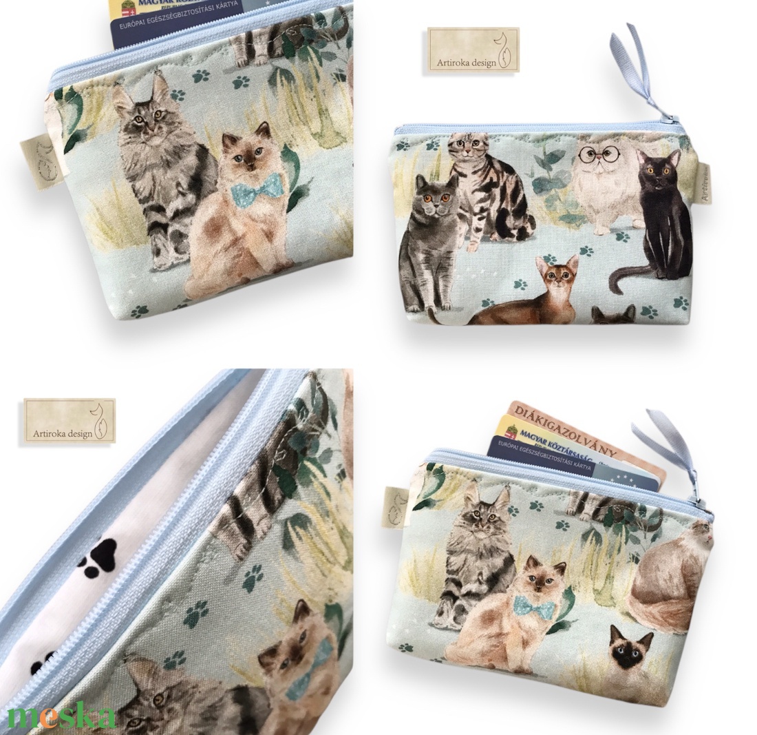 Cica és tappancs mintás prémium tolltartó, neszesszer vagy szemüvegtok háromféle méretben - Artiroka design - táska & tok - neszesszer - Meska.hu