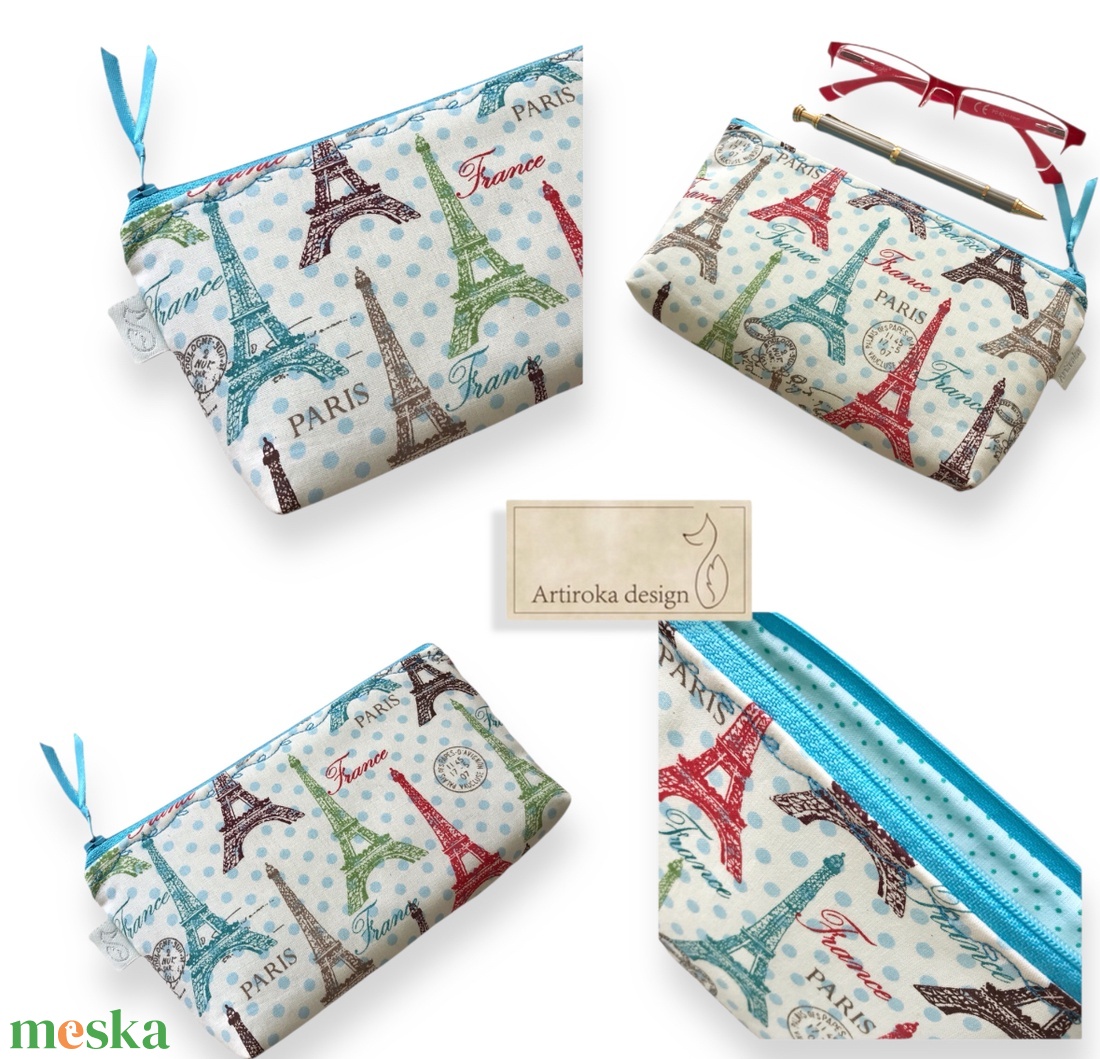 Párizs, Eiffel torony mintás irattartó pénztárca vagy tolltartó neszesszer, szemüvegtok - Artiroka design - táska & tok - neszesszer - Meska.hu