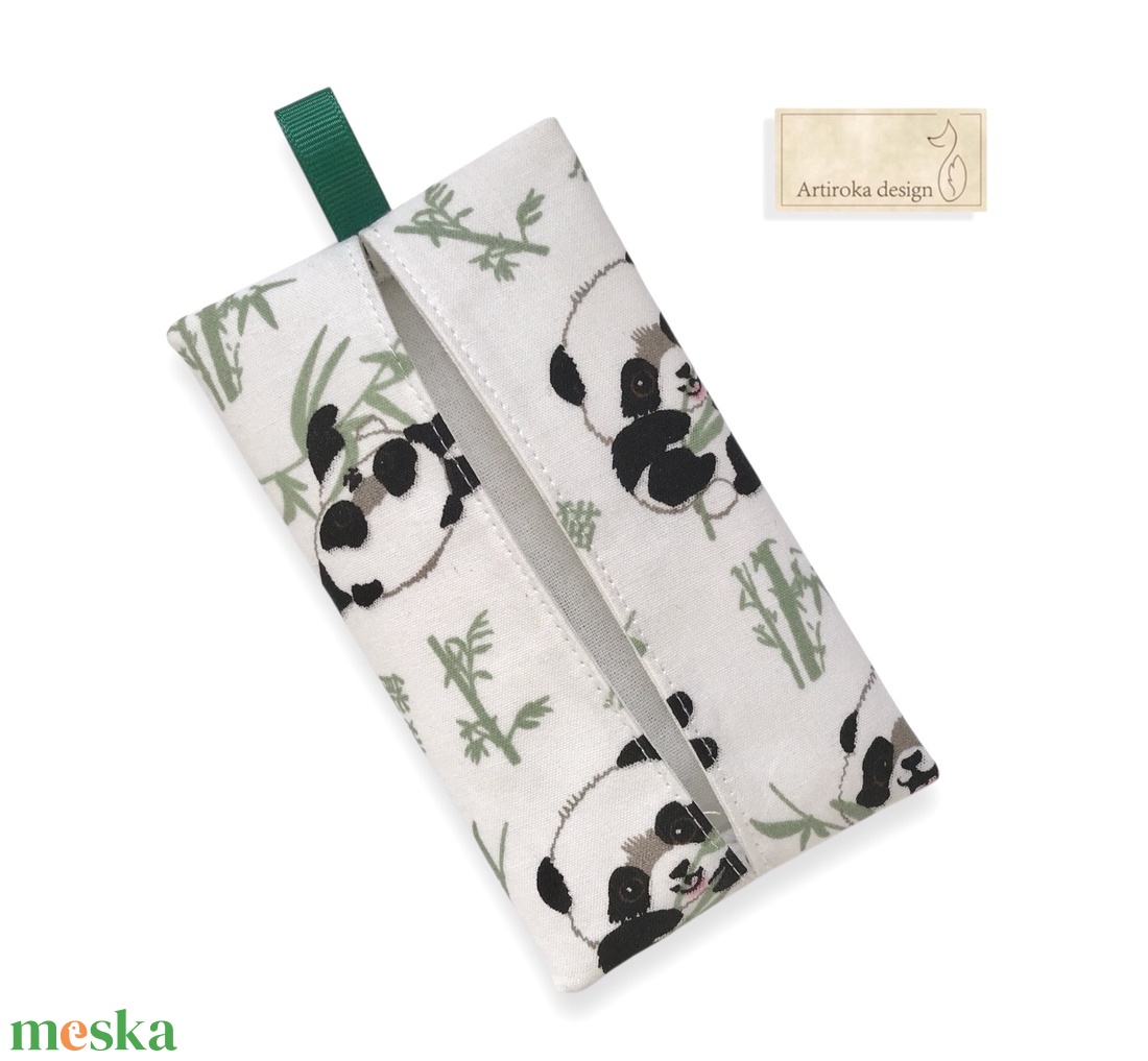 Panda mackó mintás pamut textil papírzsebkendő tartó -  Artiroka design - táska & tok - pénztárca & más tok - zsebkendőtartó tok - Meska.hu