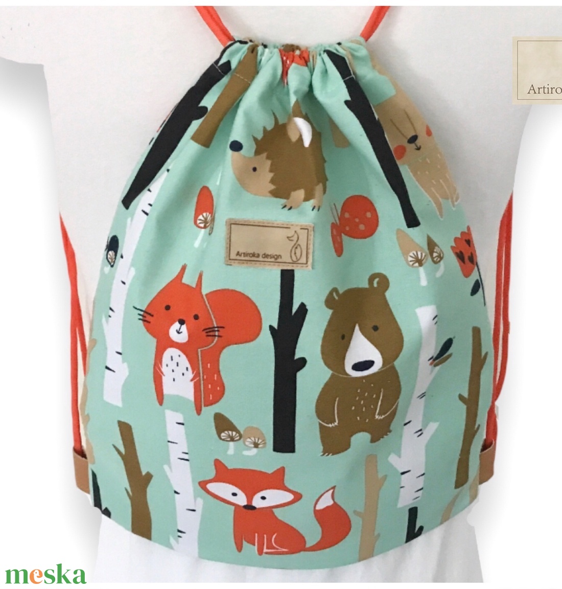 AKCIÓ - Erdei állatok mintás hátizsák, ovis zsák, tornazsák - Mókus, Maci, Süni, Nyuszi  - Artiroka design - játék & sport - ovis felszerelés - ovis hátizsák - Meska.hu